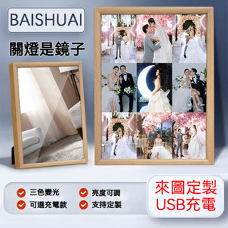 鏡子燈光畫 定製照片 來圖定做 小夜燈 diy創意 動漫 鏡子燈 生日禮物 桌面擺件相框 男女朋友禮物 情人節禮物