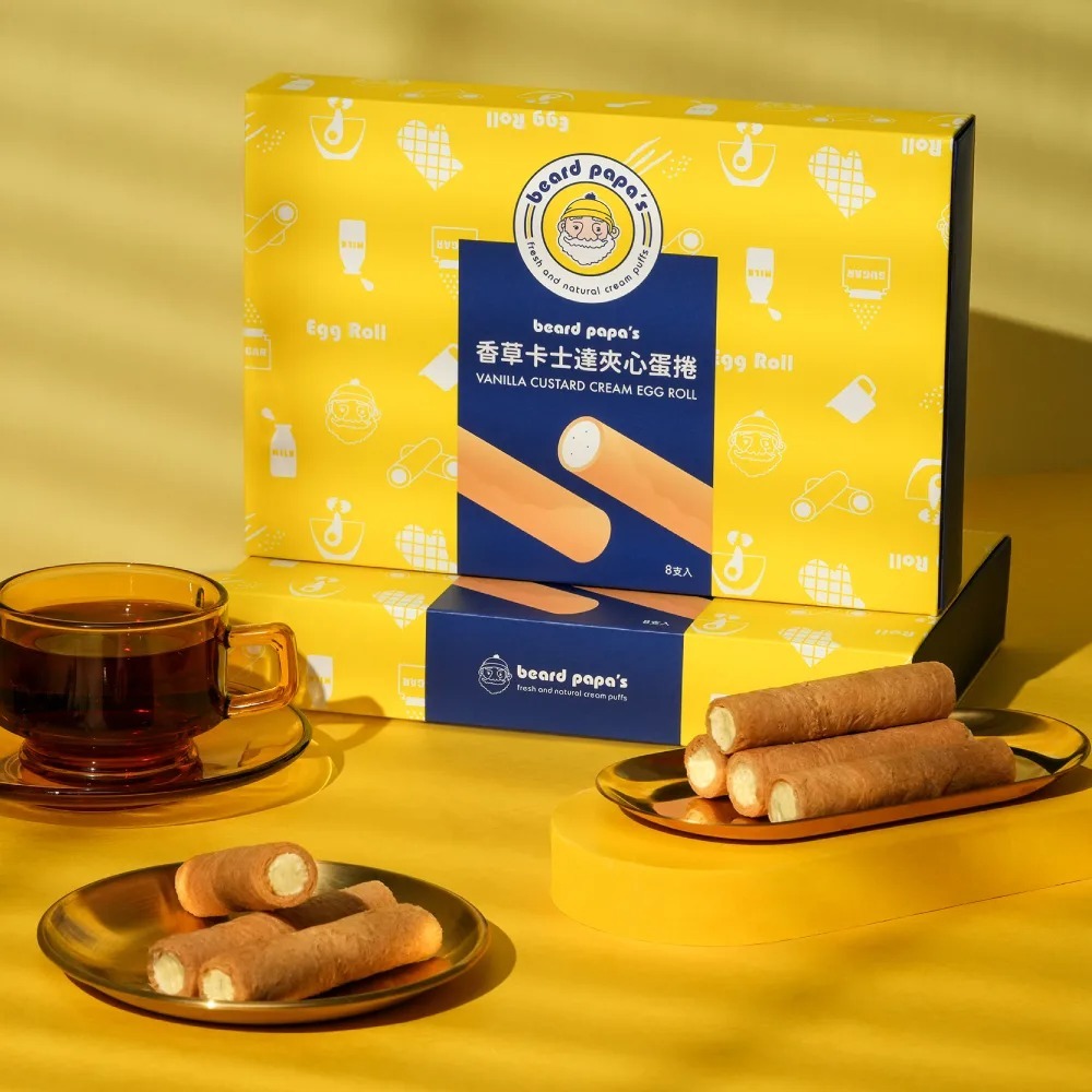 【疲老闆】臺灣 beard papa's 香草卡士達夾心蛋捲 原味 160g 盒 鬍子爺爺 蛋捲禮盒