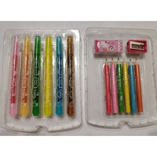 sanrio 三麗鷗 全新 2008 kitty 文具用品 彩色筆（有水）、色鉛筆、橡皮擦、削筆機共14件$399