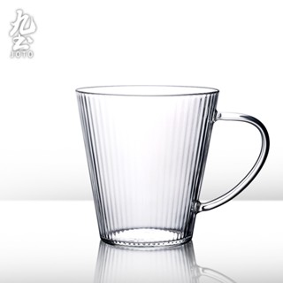 九土日式手工條紋玻璃水杯條紋玻璃手工吹製耐熱威士忌杯早餐杯奶昔杯把手玻璃杯調酒杯甜點杯水晶杯水杯果汁杯CUPR0536