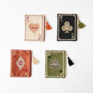 【日系刺繡撲克牌化妝包🃏】民族風流蘇收納包✔手工小卡包零錢包｜復古風格出遊隨身超方便🎒