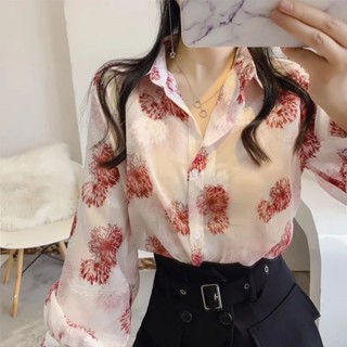 長袖襯衫~雪紡防曬衣 燈籠袖襯衣女 大尺碼襯衫女 女生防曬襯衫 大碼雪紡上衣 顯瘦 氣質 性感 百搭長袖 薄款防曬襯衫衣