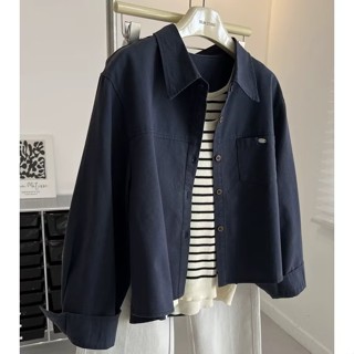 𝗦𝗢𝗙𝗧｜臺灣現貨＋快速出貨｜工裝短版外套2️⃣色✔藏青✔灰杏 夏季上衣 女裝 女上衣 工裝外套 襯衫外套 女生襯衫