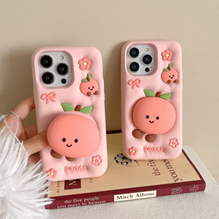 可愛蝴蝶結花朵水蜜桃支架適用於iphone16prom蘋果15 14 13 12 pro max手機保護殼矽膠防摔殼