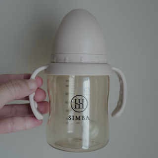 二手/ 小獅王辛巴Simba 近全新 蘊蜜鉑金PPSU寬口吸管把手防脹氣奶瓶200ml 學飲適用 杏茶