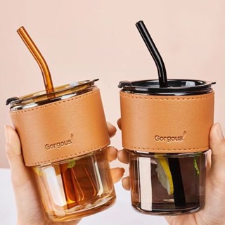 隨行杯 隨行玻璃 杯帶蓋吸管玻璃杯 咖啡吸管竹節杯子 竹節杯創意ins風水杯 辦公室隔熱高顏值杯子