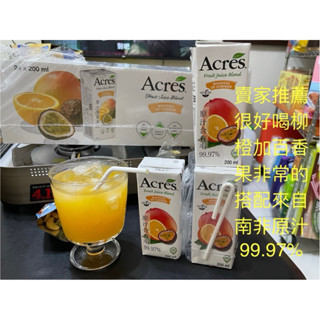 第三賣場現貨（25/12/12）拆賣一瓶29元 Acres 柳橙百香果綜合果汁 200毫升 Ｘ 24入#103397