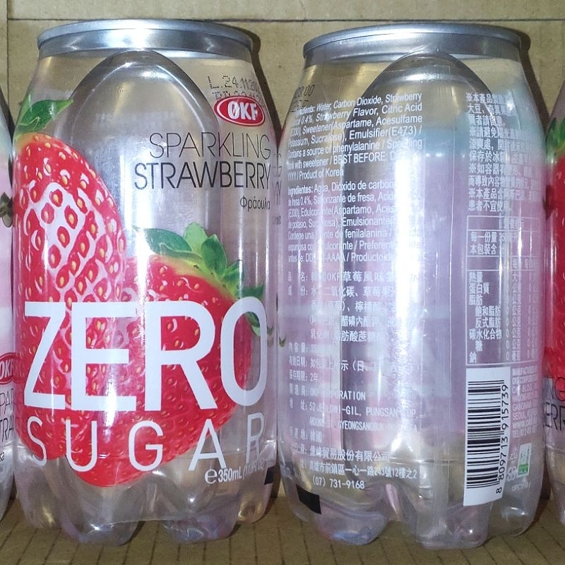 韓國OKF 草莓風味氣泡水350ml 零卡草莓氣泡水 罐裝飲料氣泡飲品