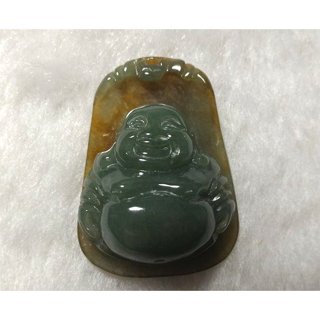 [Disk水晶][笑口常開]老坑冰糯種紅綠翡~彌勒佛／笑佛公 俏色巧雕墜HT-21(高36寬25厚12mm重12.8克)