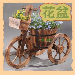 【廠家直銷📌】擺放架 多功能架 置物架 三輪車 花架 木製花桶 花車 小車 碳化防腐木花盆 多肉木桶 花器攝影道具