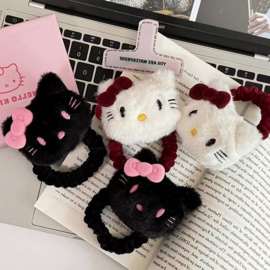 Kitty髮圈🎀 安可拉紅黑粉配色毛絨Kitty髮圈髮繩髮飾 Kitty皮筋 Kitty髮飾 Kitty頭飾 可愛髮繩