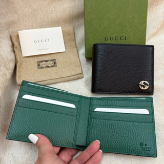 全新 Gucci 古馳 8卡 GG logo 牛皮 黑色 綠色 男用 基本款 短夾 皮夾 錢包 正品 薄型 撞色 雙色