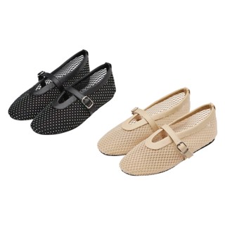 【Grace Gift】瑪莉珍 漁網鞋 平底鞋【夢幻細鑽編織網面平底瑪莉珍鞋】2色 包鞋 瑪麗珍 編織鞋