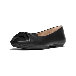 【FitFlop】DELICATO 柔軟紐結紋皮革芭蕾舞平底鞋-12-15619-黑色\女-原價5650元