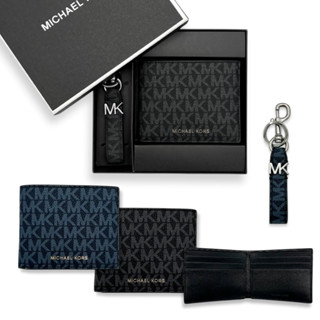 【衫庫】Michael Kors MK 男生 短夾禮盒 附鑰匙圈吊飾 滿版LOGO 皮夾 PVC防刮材質 牛皮