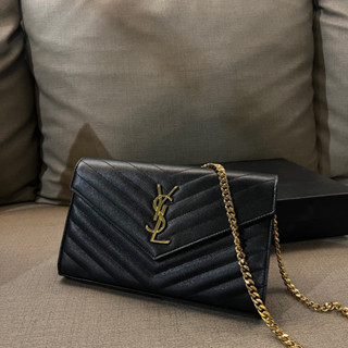 📢二手 錯過會後悔的超搶手秒殺款🖤YSL SAINT LAURENT WOC 黑金牛皮魚子醬斜肩包大款 正品
