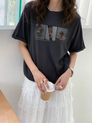 【OHSHI｜臺灣24h出貨】可愛小狗T恤 印花短袖T恤女 圓領上衣 夏天短袖 純棉T恤 OVERSIZE 5148a