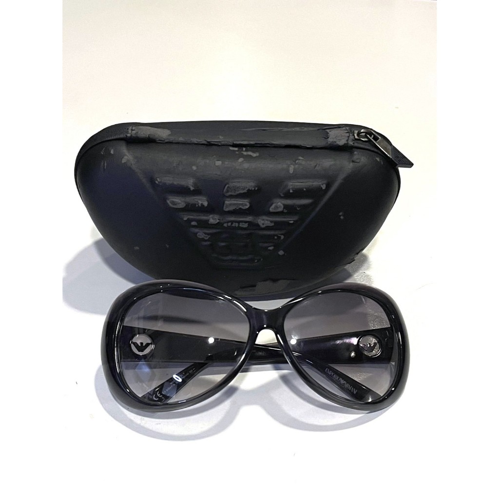 vintage EMPORIO ARMANI 古董亞曼尼 千禧年灰藍色膠框銀色老鷹LOGO方框墨鏡 SALE
