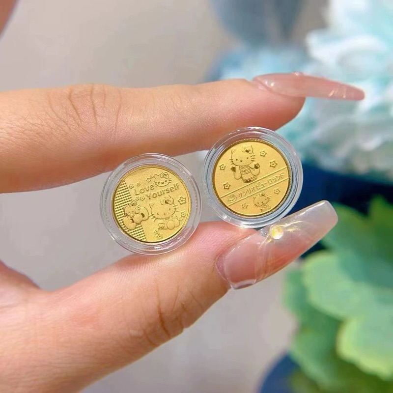 金大囍銀樓開立保證書kitty金幣1克=0.27錢黃金金幣經典三麗鷗999足金細節滿分kitty金幣小金條kt金幣