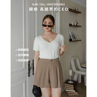 AIR SPACE PLUS 長腿CEO A字雙褶西裝短褲(黑/卡其) 女裝 現貨 大尺碼 中大尺碼