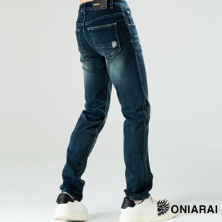 BLUE WAY 鬼洗 ONIARAI - 男款 COOLMAX經典彈力繡花中腰丹寧直筒褲(深藍)