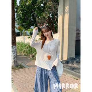 🌸Mirror💋附發票 免運 白色 長袖防曬罩衫 女生 夏季 寬鬆 顯瘦 薄款上衣 性感透膚百搭 沙灘防曬衣 貝拉