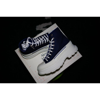 麥昆 Alexander McQueen Tread Slick 深藍牛仔厚底帆布鞋 高筒全新真品