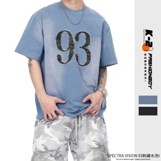 【k-2】spectra 數字 93 迷彩 刺繡 貼布 短袖上衣 五分袖 寬鬆 穿搭 男女不拘【j5616】