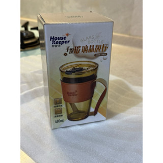 【妙管家 House Keeper】手提玻璃晶鑽杯 480ml｜耐熱玻璃杯｜隨行杯｜附杯套手提帶