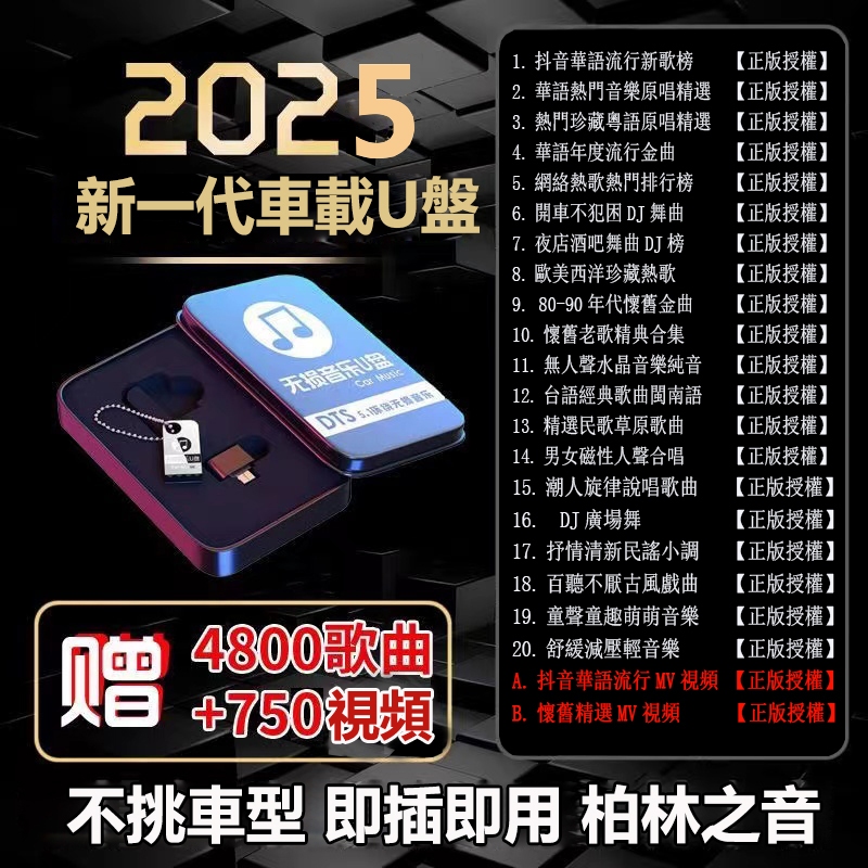 台灣倉貨/2天出貨 抖音精選流行音樂 汽車用品 已灌注無損熱榜歌曲 5500首超值歌集 音質通用版USB轉接頭