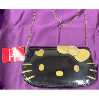特價品 Hello Kitty 硬殼 鏈條 手機包 造型 亮面 PVC 仿皮 化妝包 宴會包 斜揹包 黑金色 娃娃機
