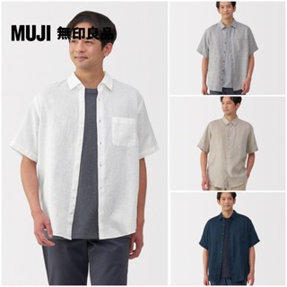 【MUJI 無印良品】男亞麻水洗短袖襯衫