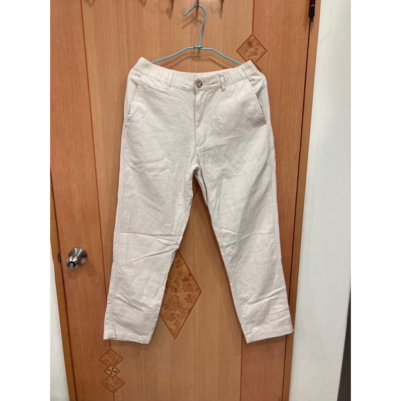 Uniqlo 棉麻 亞麻混紡 休閒長褲 米白色 S號