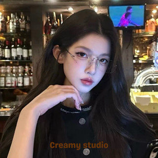 Creamy 現貨 高智氛圍感 無框眼鏡 金屬 雕花 精緻雕刻 無度數 造型鏡框 眼鏡 細框 平光眼鏡