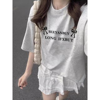 一萬個推薦！短袖上衣 韓國短袖 蝴蝶結上衣 寬鬆上衣 韓系衣服女 顯瘦上衣 灰色上衣 精品短袖 女生衣服 大尺碼女裝