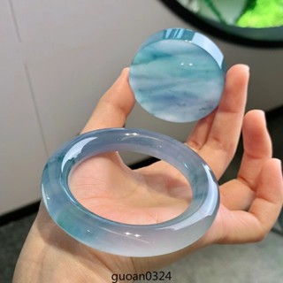 💎玉福祥珠寶💎 藍玉石手鐲半山半水玉手鐲玉鐲冰種貴妃鐲老坑玉石