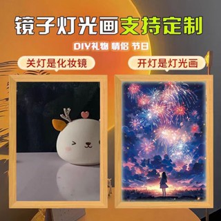 任意門客製 【客製化】多功能鏡子 燈光畫 裝飾畫 小夜燈可定製 生日禮物diy 女生 情侶照片