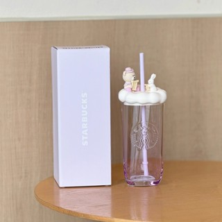 Starbucks官方正品！星巴克杯子2025夏星動告白500ml告白天使小熊愛心底玻璃吸管杯咖啡杯果汁珍奶茶奶昔茶水杯