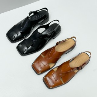 shoes鞋魔【臺灣出貨】西班牙品牌HEREU手工女鞋 25夏季新款 復古編織後空 羅馬女涼鞋 裡外全真皮 低跟包頭涼鞋