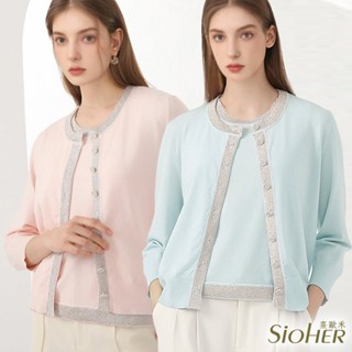 【SiOHER 熹歐禾】單套組 現貨 D.銀燦珠片小香風針織衫/女上衣/圓領/針織衫