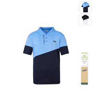 【FILA】男性 GOLF 高爾夫 吸濕排汗 短袖圓領POLO衫-藍色 1POY-2114-BU