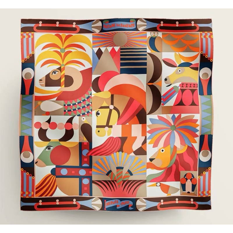 Hermes 愛馬仕幾何90*90絲巾（可掛畫）