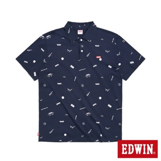 EDWIN 男款 滿版印花短袖POLO衫(丈青色)