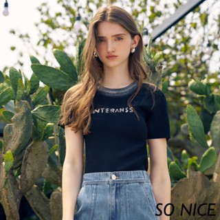 SO NICE【特惠】手工燙銀字母針織上衣｜都會時尚女裝【93430022】