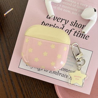 黃蓋ins風粉底黃色星星 適用AirPods 1 2 3代 4代 Pro/Pro2蘋果耳機保護套 雙面IMD硬殼 配掛件