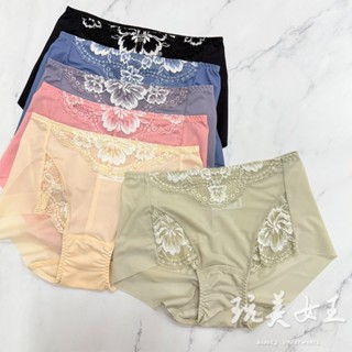 【玩美女王】NEW 現貨！肌感貼合×網紗透氣 鏤空蕾絲 輕透無痕 纖柔親膚 平口女內褲 8002 羋亞可