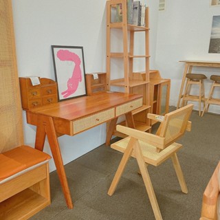 RICHOME 福利品 Y01V01 藤編雙抽實木書桌 化妝桌 化妝臺 辦公桌 書桌 電腦桌 工作桌 梳妝 抽屜 收納