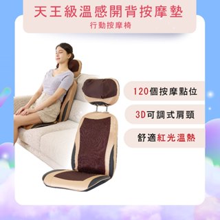 【MRF健身大師｜臺灣現貨】 天王級溫感開背按摩墊｜行動按摩椅｜120顆按摩頭｜3D肩頸滾輪｜溫熱紅光