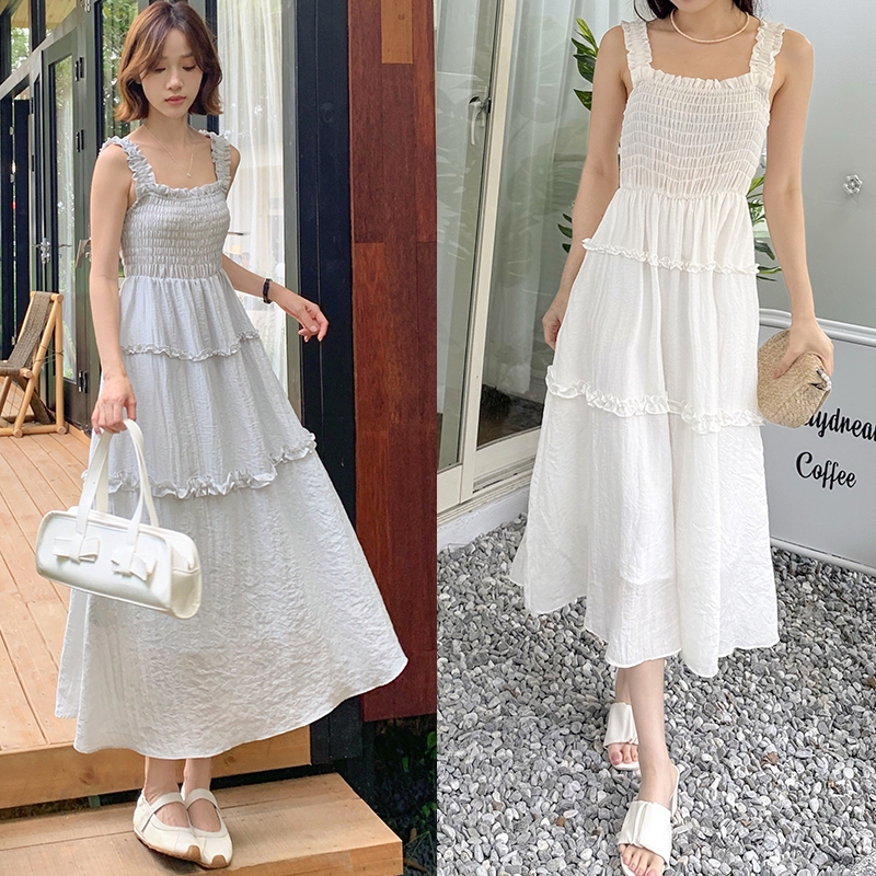 【HARPER】夏日甜美荷葉蛋糕洋裝 有內裏 | 現貨 無袖洋裝 連身裙 度假【DSB41223J】