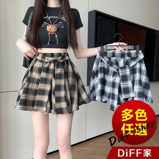 【DIFF】韓版高腰不規則復古格紋半身裙女 短裙 裙子 褲裙 褲子 短褲 【P379】